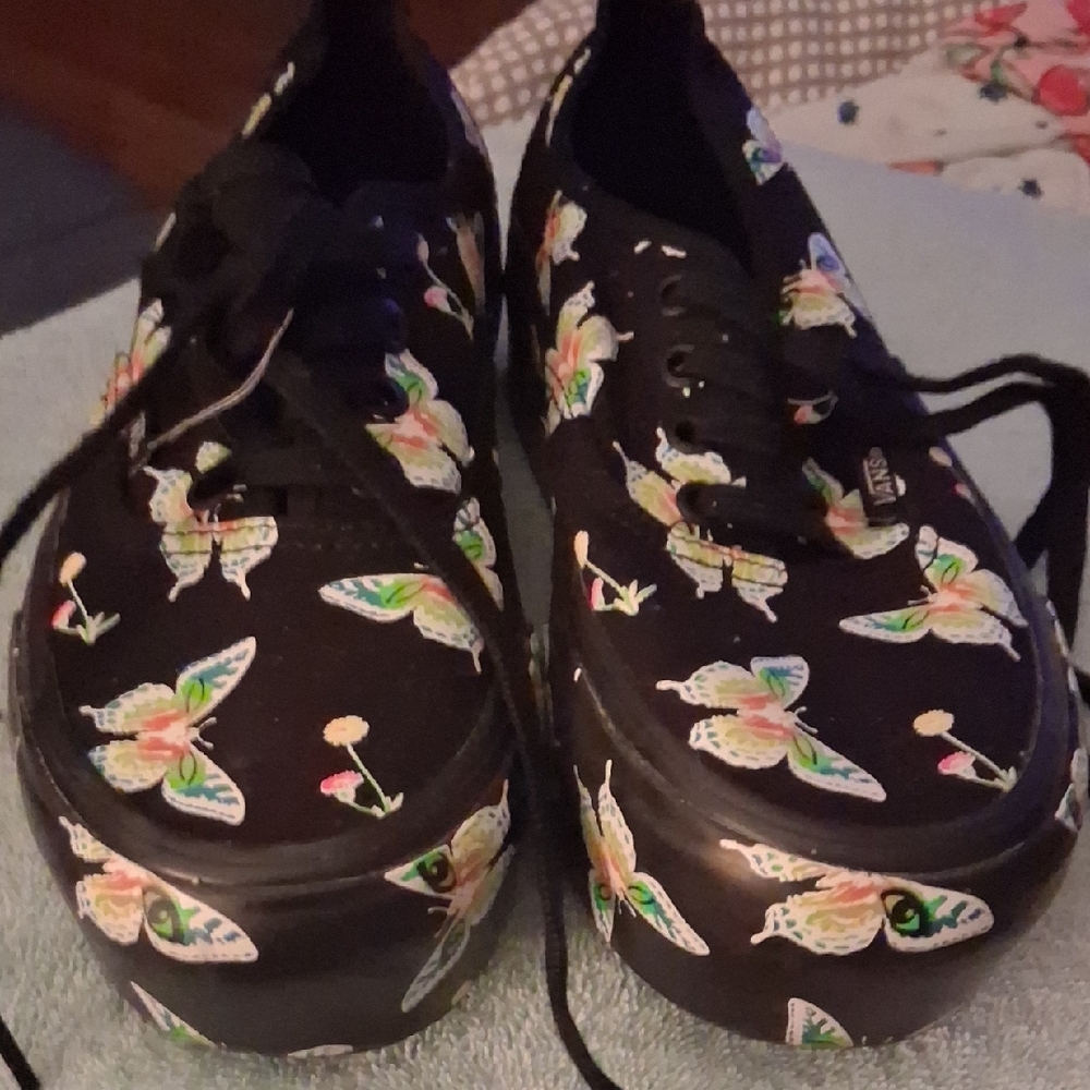 Vans Kids Shoes - Black with Colorful Butterflies